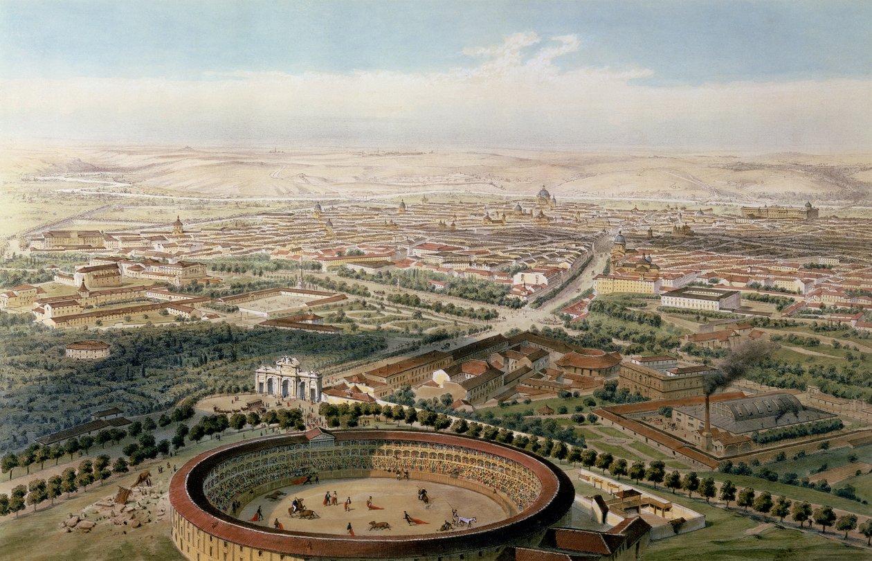 Flygfoto över Madrid från Plaza de Toros, 1854 av Alfred Guesdon