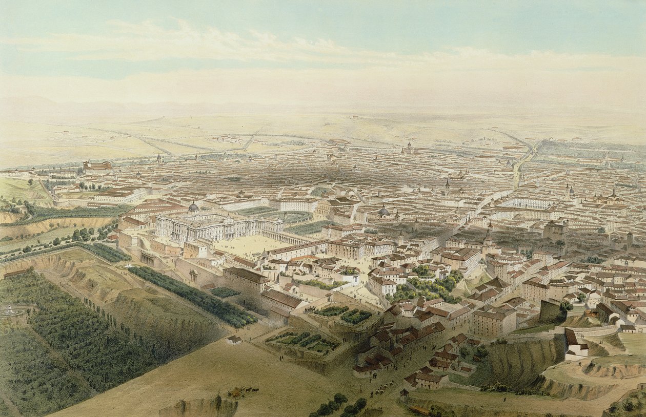 Översikt över Madrid tagen från bron över Segovia, 1854 av Alfred Guesdon
