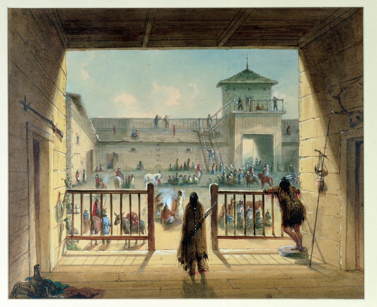 Interiör av Fort Laramie, 1858-60 av Alfred Jacob Miller