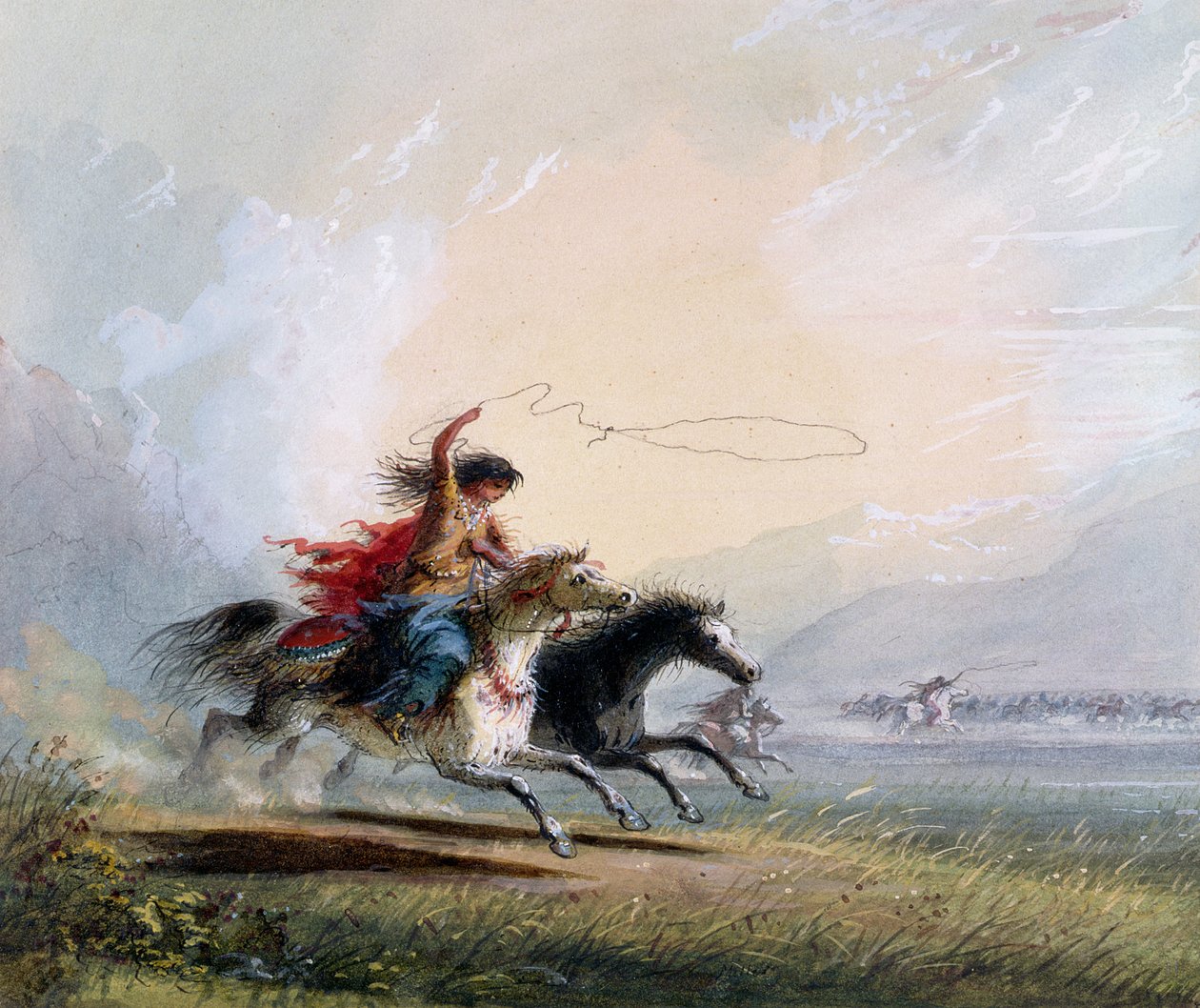 Shoshone kvinna som fångar en häst, 1837 av Alfred Jacob Miller