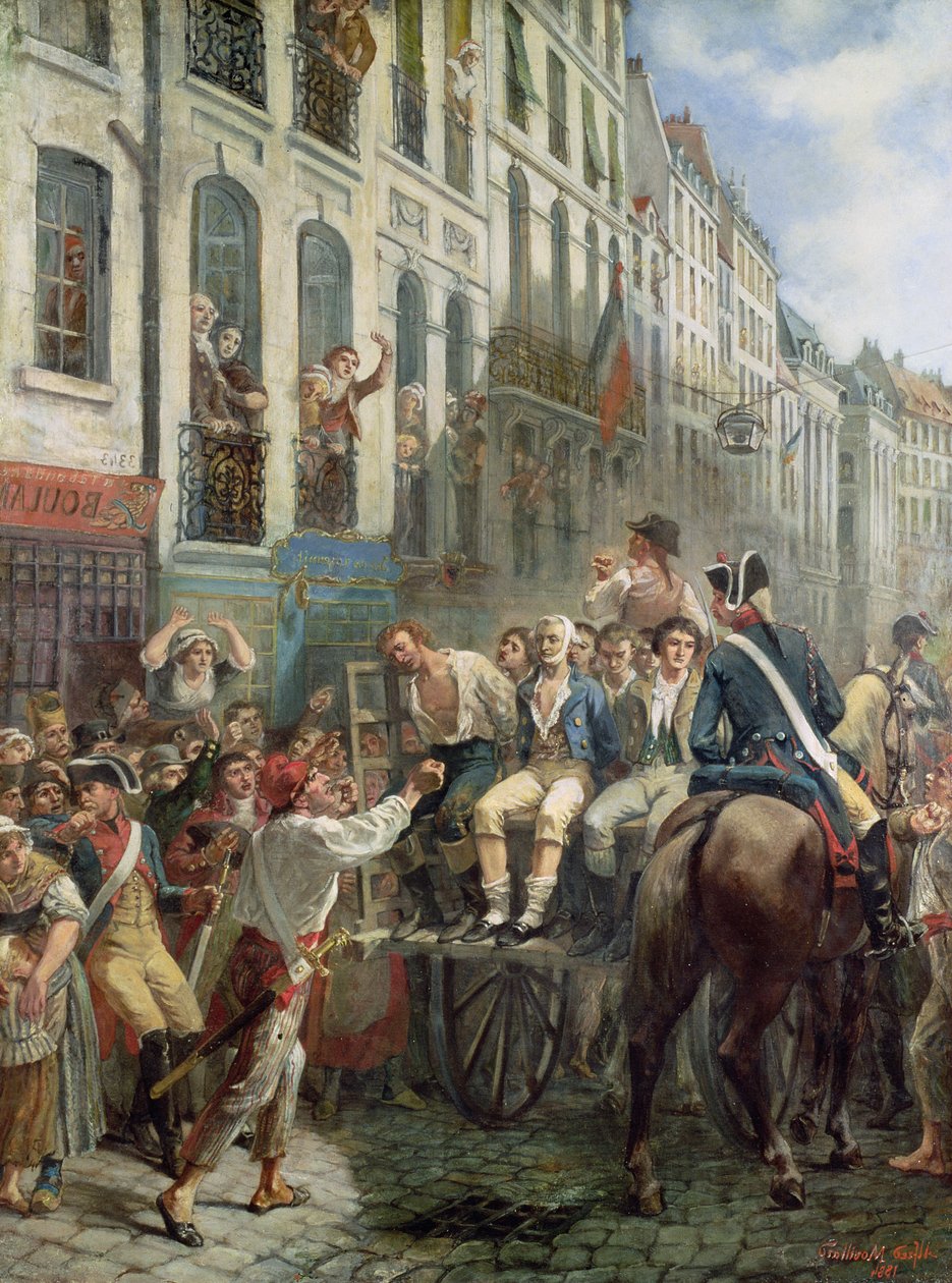 Robespierre (1758-94) och Saint-Just (1767-94) på väg till giljotinen, 28 juli 1794, 1884 av Alfred Mouillard
