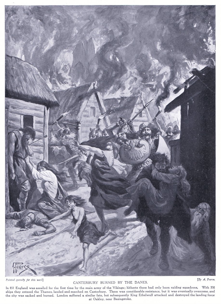 Canterbury bränd av danskarna AD851, 1920-talet av Alfred Pearse