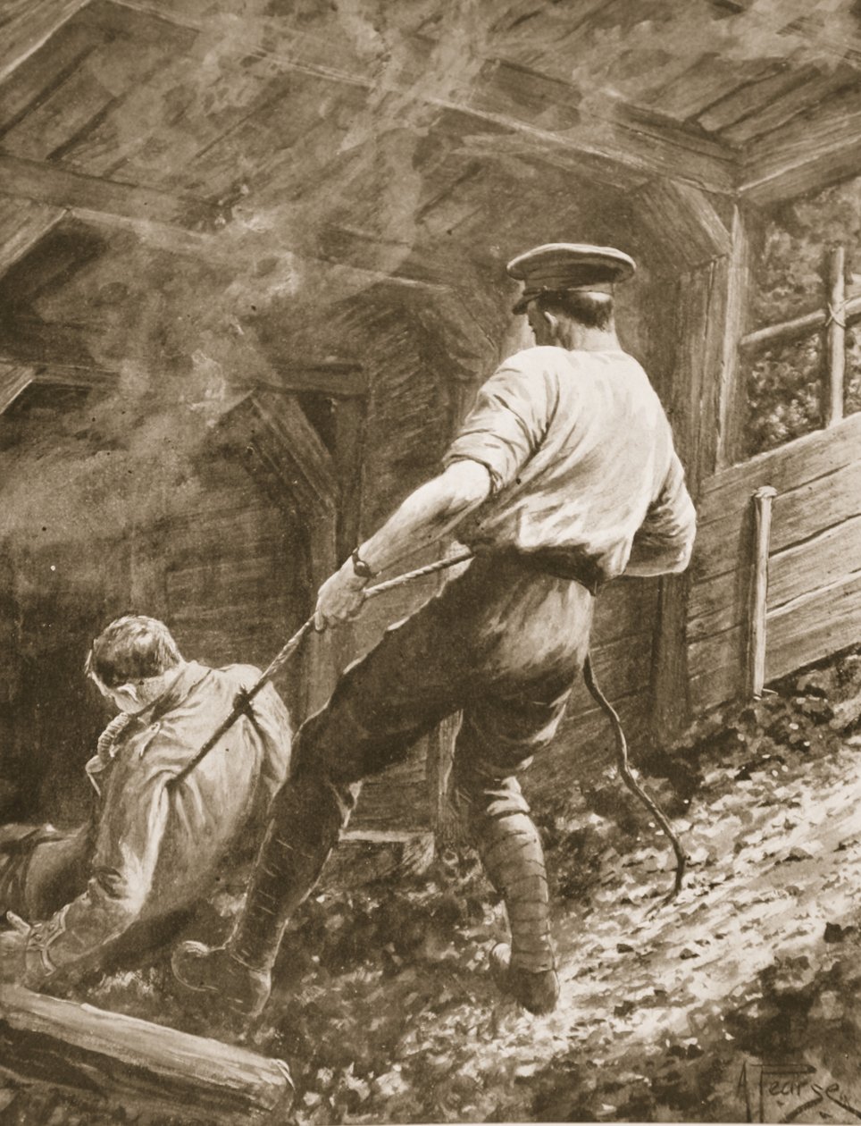 Korpral Clapson släpar ut en officer som blivit gasad ur en mina. av Alfred Pearse