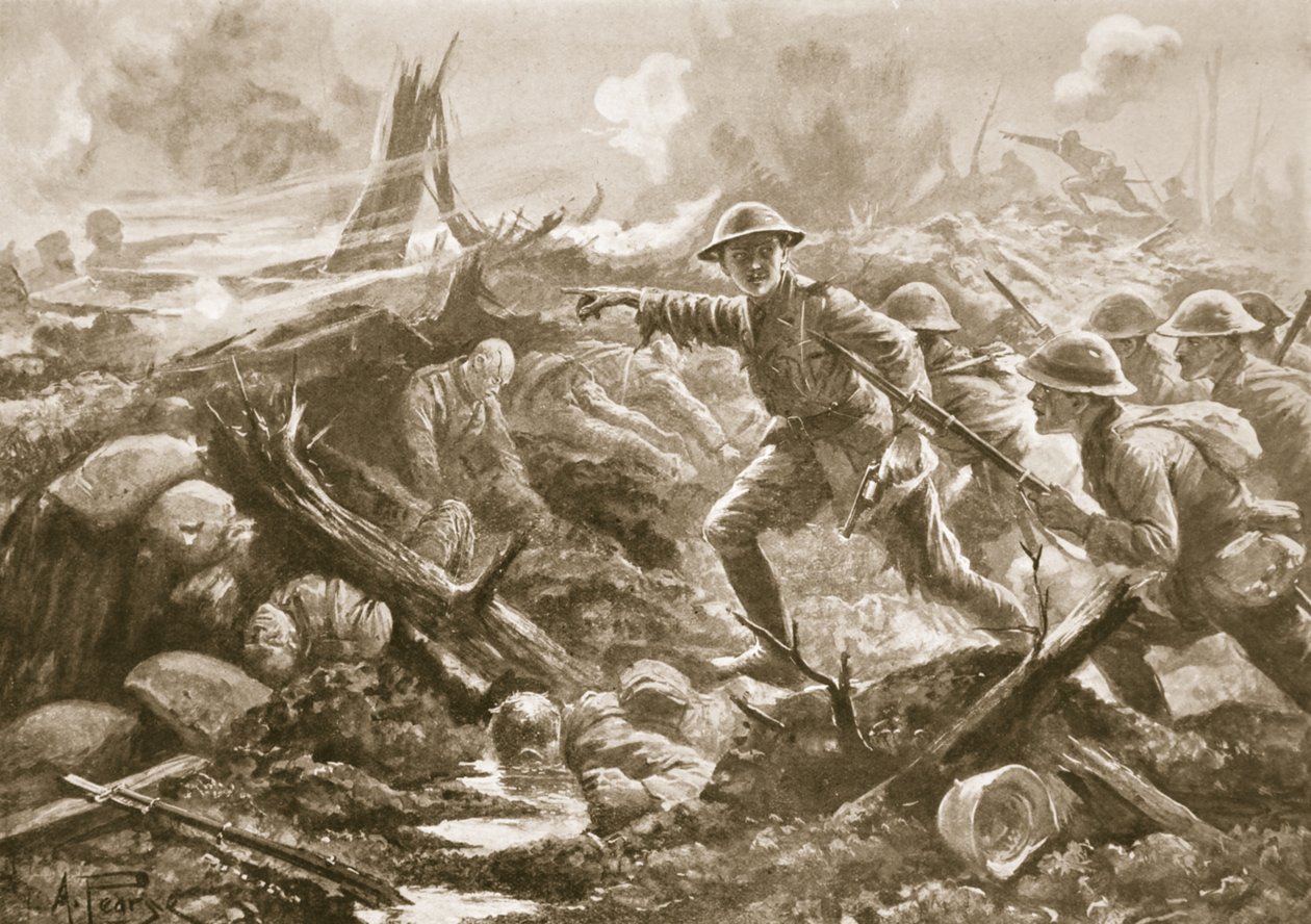Löjtnant (tillfällig överstelöjtnant) R.B. Bradford, MC, samlar männen från en annan bataljon och leder dem framåt med sin egen bataljon av Alfred Pearse