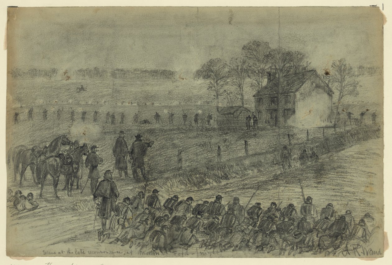 Scene at the late reconnaisance at Morton Ford av Alfred Rudolph Waud