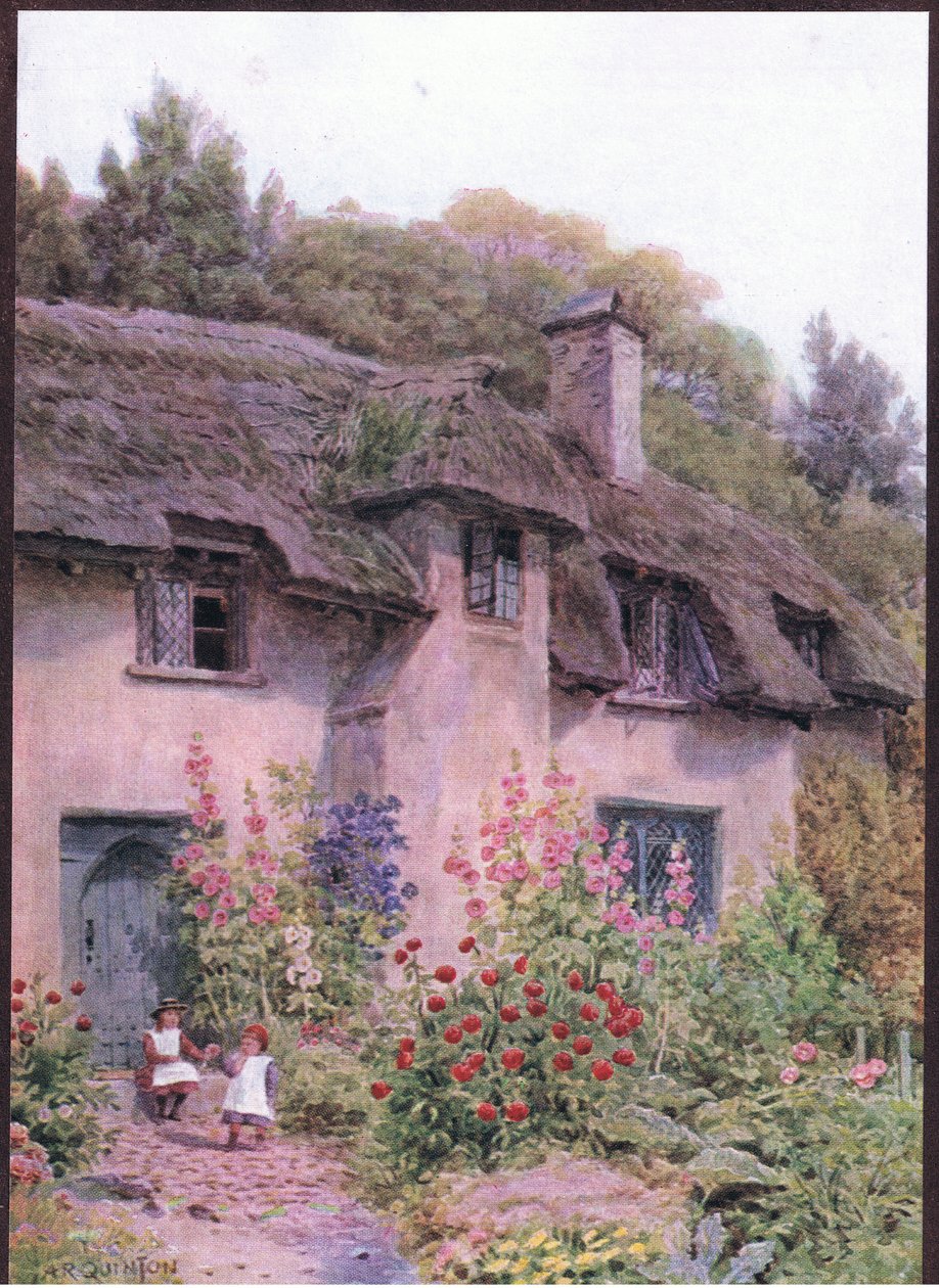 Cottage garden, Selworthy, Somerset, från The Cottages and the Village Life of Rural England publicerad av Dent & Sons Limited, 1912 av Alfred Robert Quinton