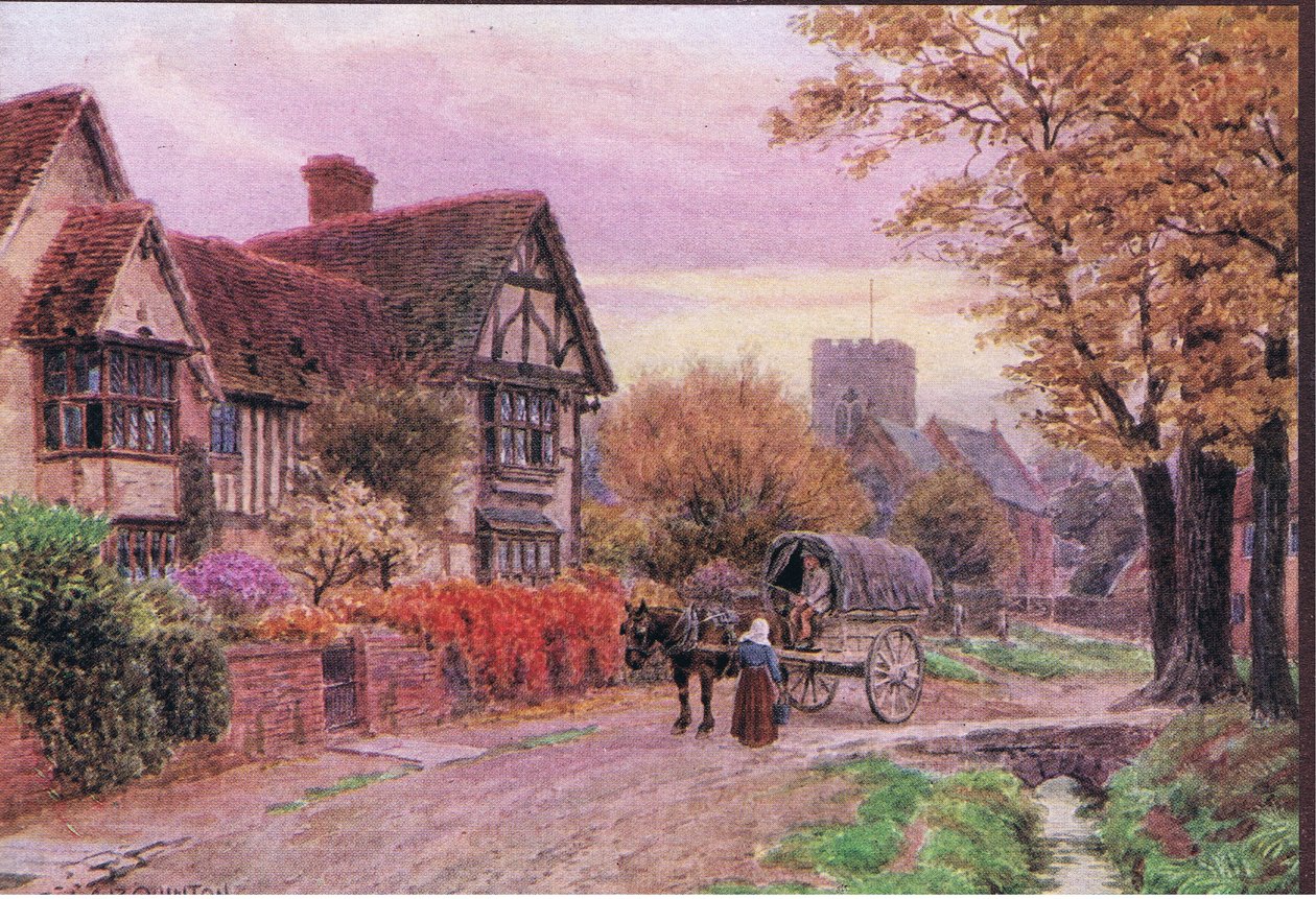 Oktoberkväll i Steventon, Berkshire, från The Cottages and the Village Life of Rural England publicerad av Dent & Sons Limited, 1912 av Alfred Robert Quinton