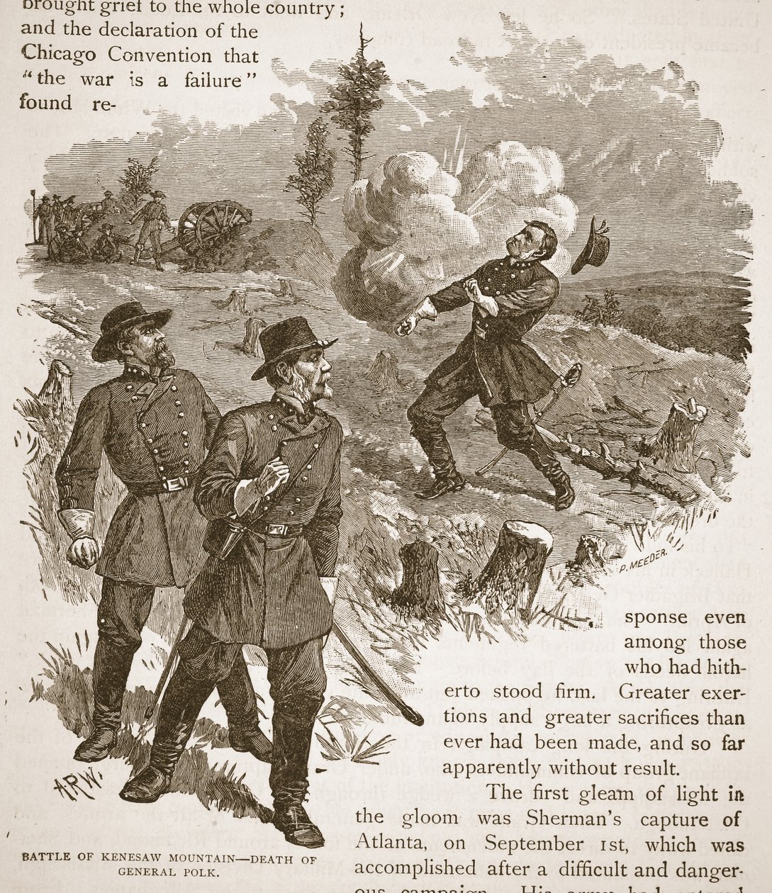 Battle of Kenesaw Mountain - Death of General Polk, från en bokpub. 1896 av Alfred Rudolph Waud