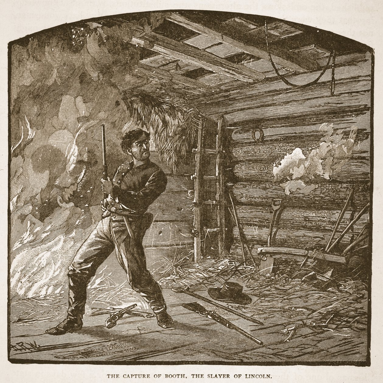 The Capture of Booth, the Slayer of Lincoln, från en bokpub. 1896 av Alfred Rudolph Waud