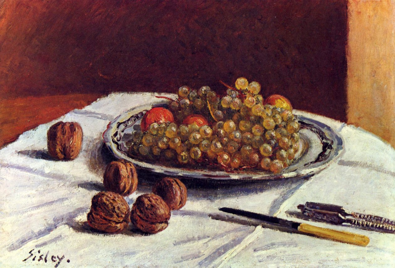  Stilleben, Trauben und Nüsse av Alfred Sisley