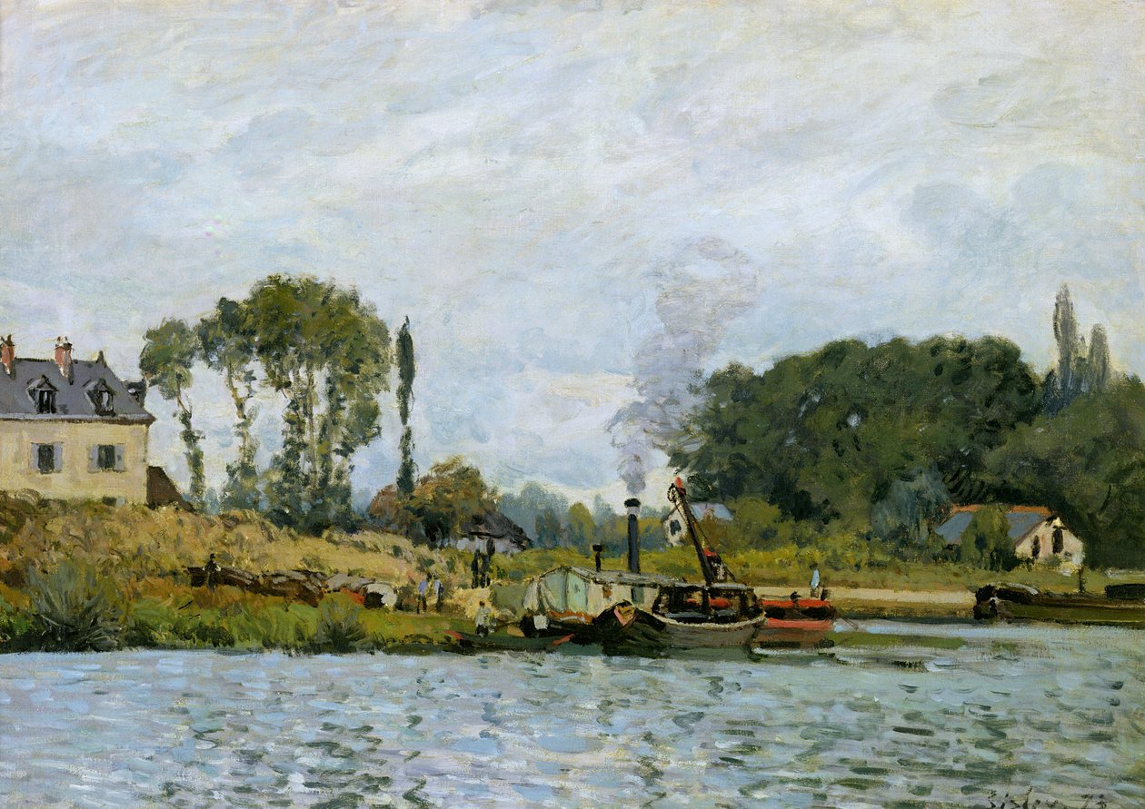 Båtar vid slussen vid Bougival, 1873 av Alfred Sisley
