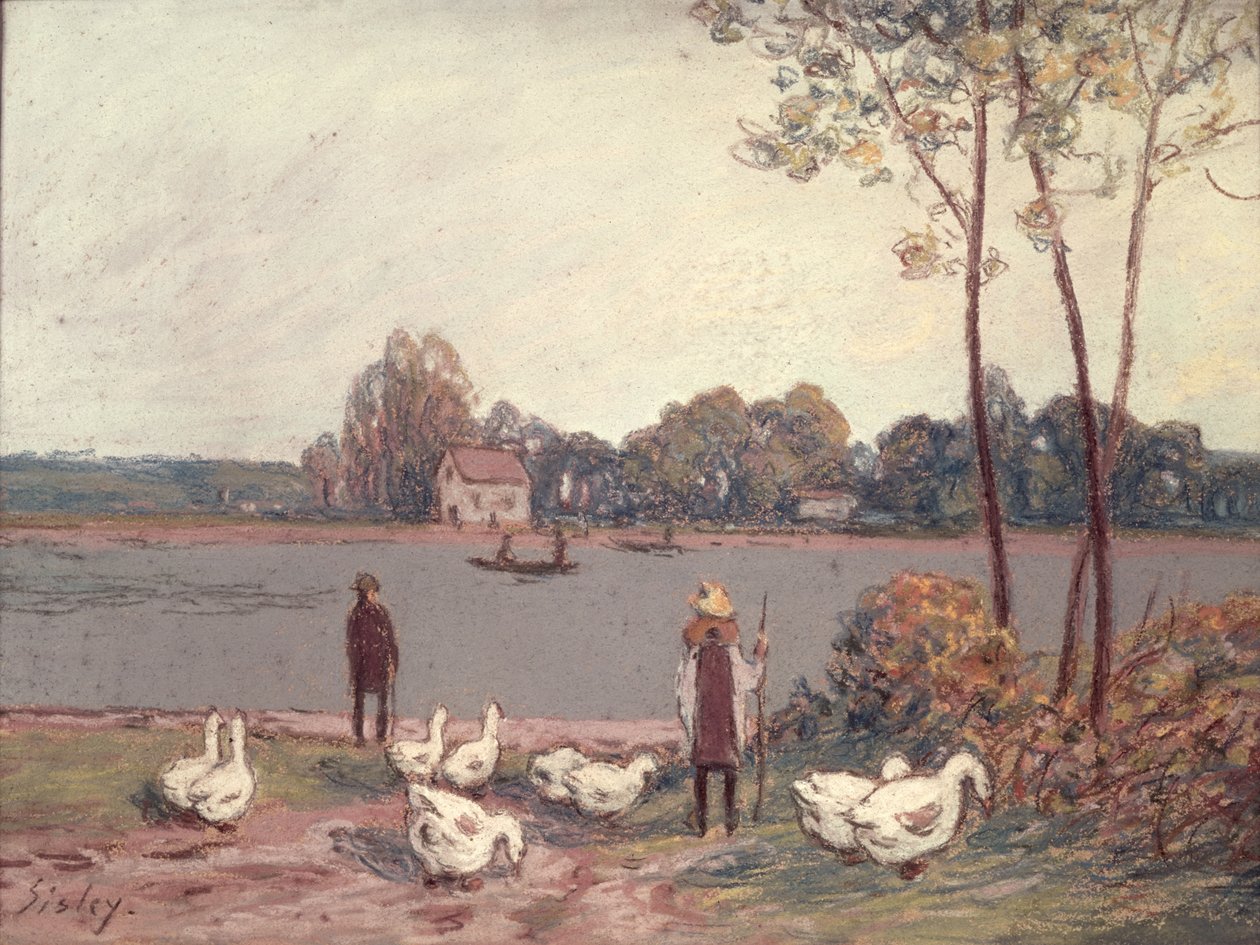 On the Banks of the Loing (pastell på papper) av Alfred Sisley