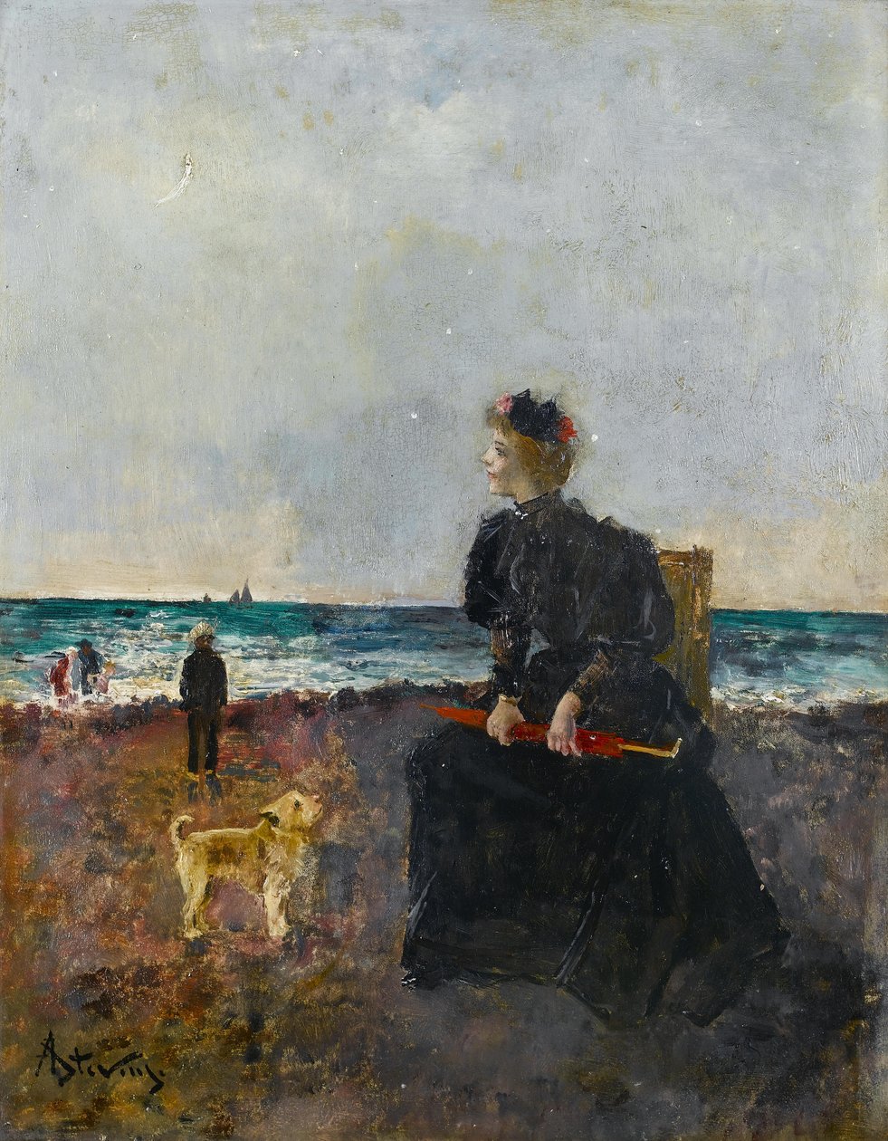 Femme assise sur la plage av Alfred Emile Stevens