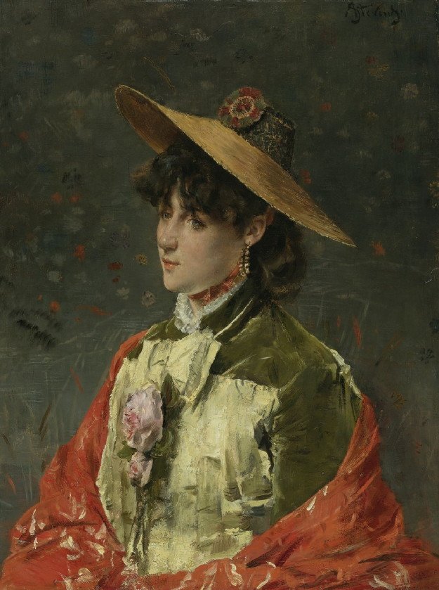 Kvinna med stråhatt av Alfred Emile Stevens