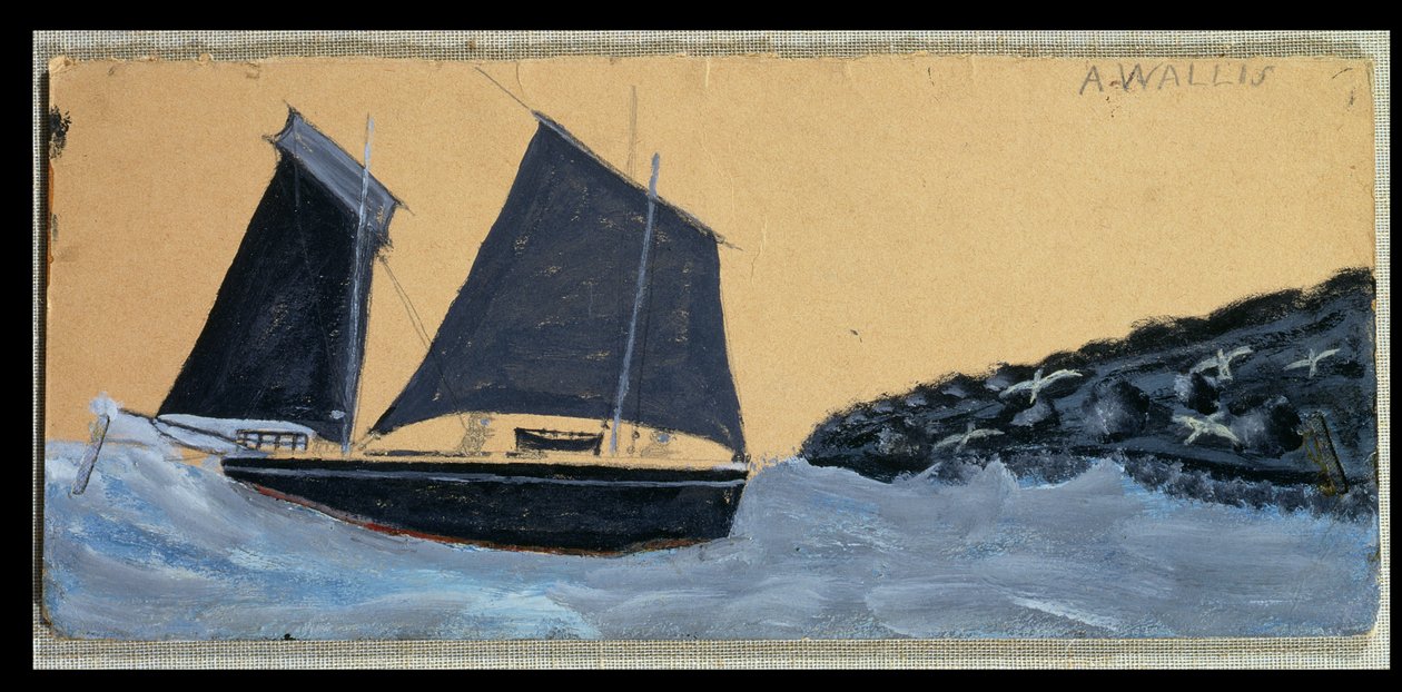Segling utanför St. Ives (olja på kortet lagt ombord) av Alfred Wallis