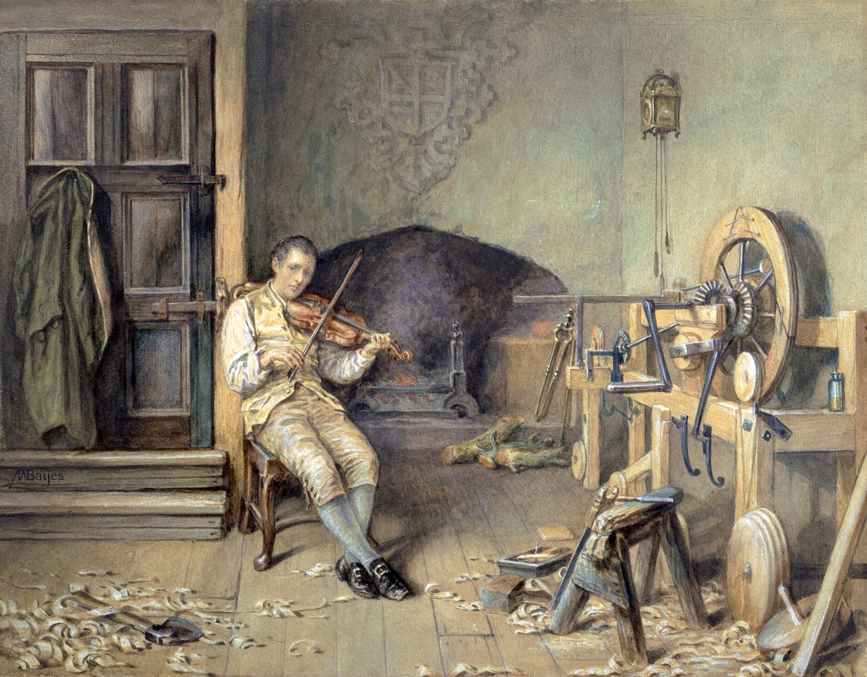 Samuel Crompton (1753-1827) uppfinner sin spinnande åsna, 1895 av Alfred Walter Bayes