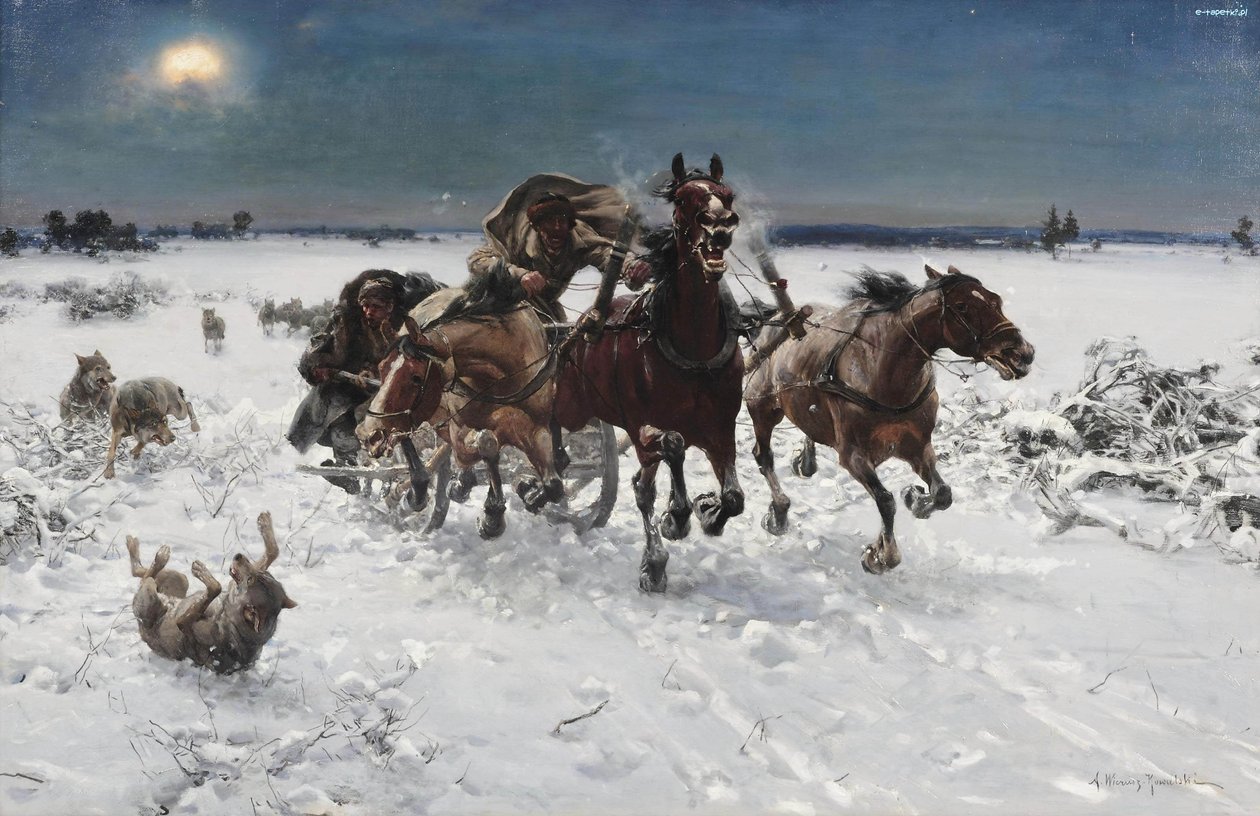 Jagende Wölfe av Alfred von Wierusz Kowalski
