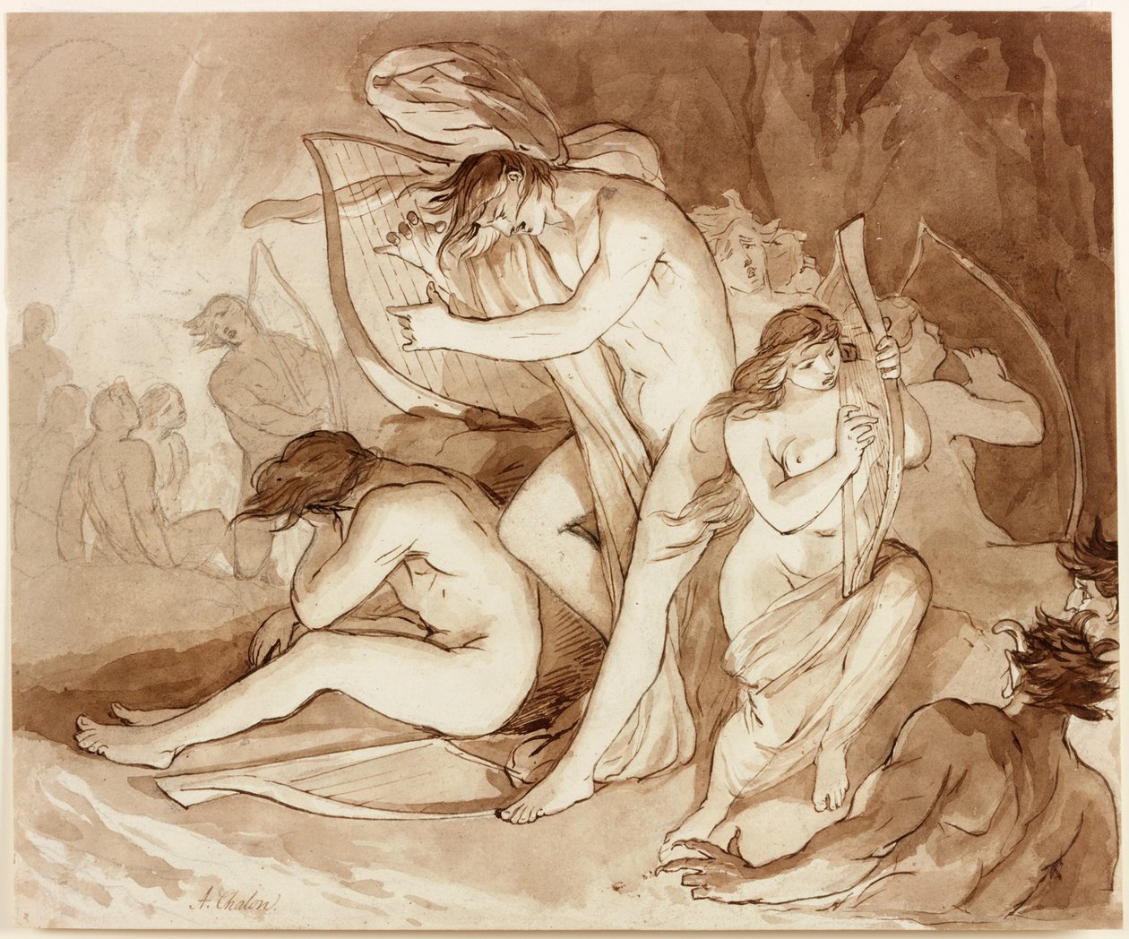 Illustration till "Paradise Lost" (bläck på papper) av Alfred Edward Chalon