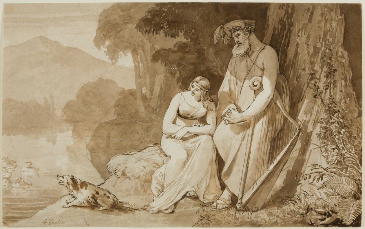 Illustration till "The Lady of the Lake" (bläck på papper) av Alfred Edward Chalon