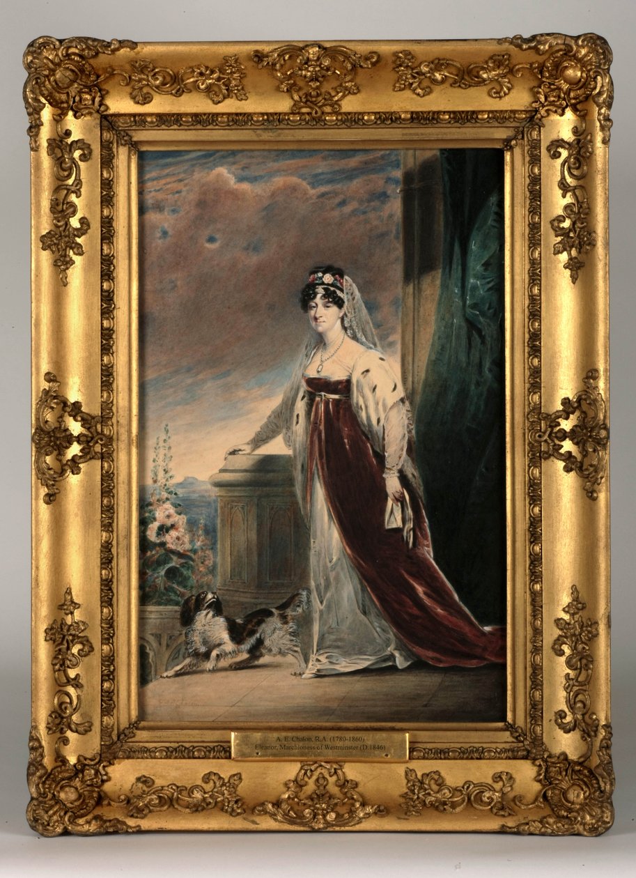 Porträtt av Lady Eleanor Egerton, ca 1820 (wc och kroppsfärg på papper) (se 328879 för par) av Alfred Edward Chalon
