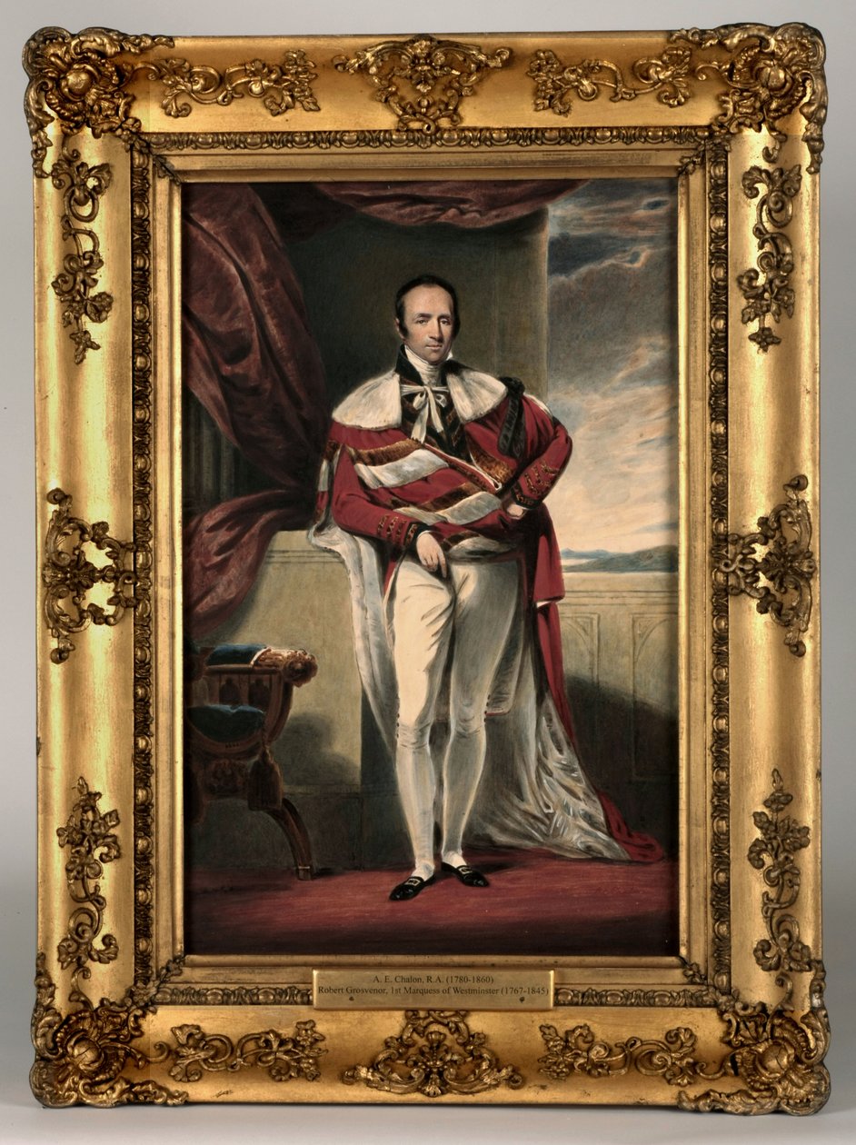 Porträtt av Robert Grosvenor, 2nd Earl Grosvenor, ca 1820 (wc och kroppsfärg på papper) (se 328881 för par) av Alfred Edward Chalon