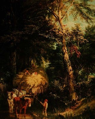 Korsning av bäcken (olja på duk) av Alfred Edward Chalon