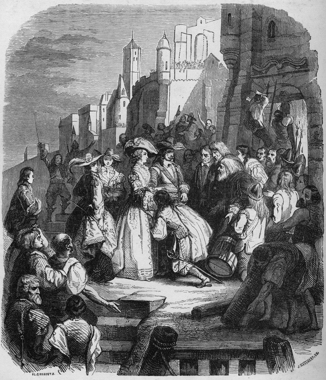 Mademoiselle de Montpensier gick in i Orleans under Fronde den 27 mars 1652. Gravyr efter målningen av Alfred Johannot (1800-1837). av Alfred (after) Johannot