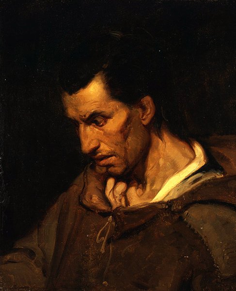 En galning med vanföreställningar om fromhet klädd som en munk (olja på duk) av Alfred (attr. to) Dehodencq
