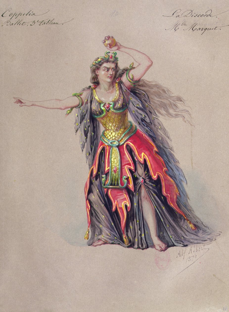 Kostymdesign för disharmoni i baletten "Coppelia" av Leo Delibes (1836-91) av Alfred Albert