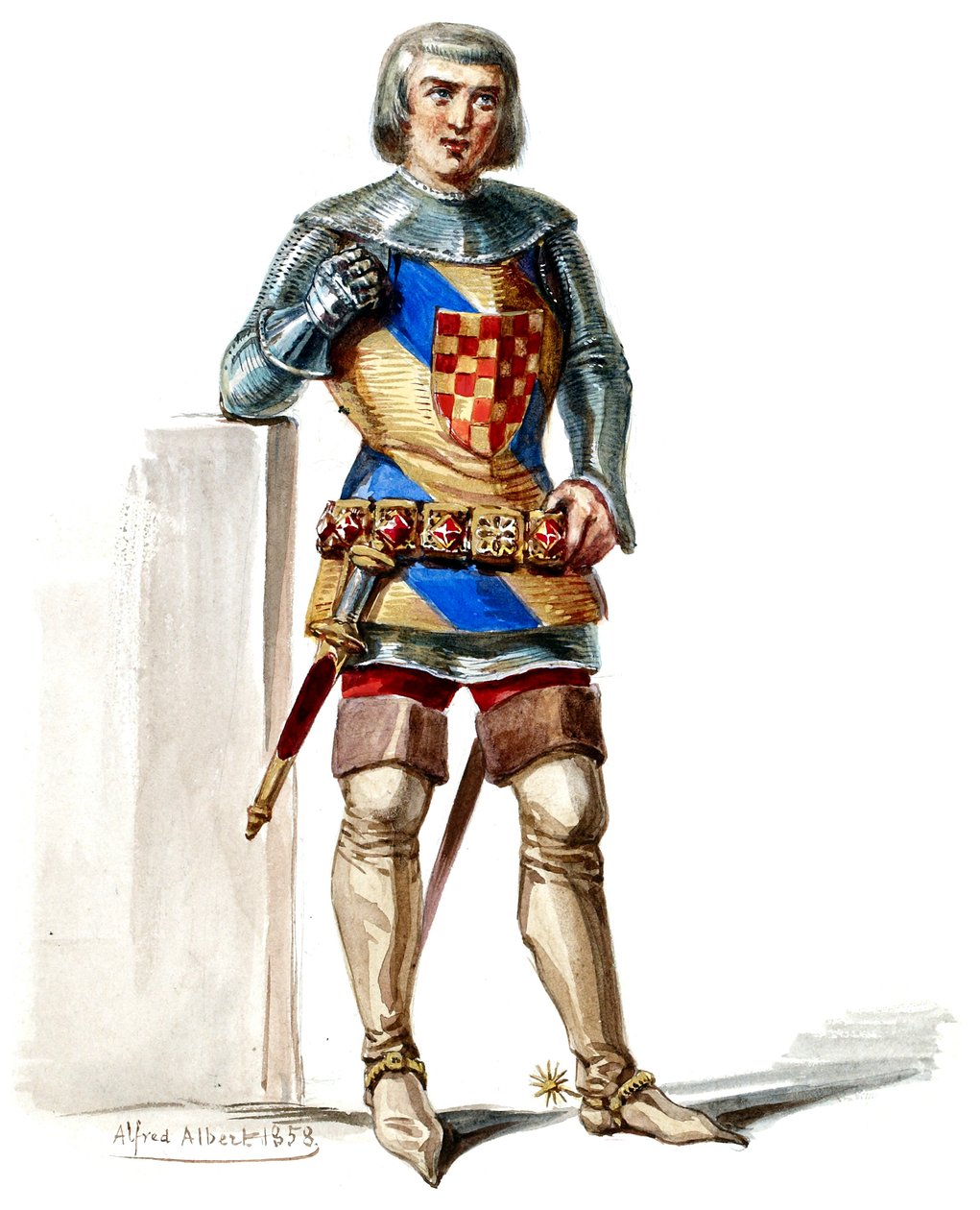 Halévy - La magicienne - kostymmodeller av Alfred Albert - 16. Comte de Poitou, 1:a kostymen, M. Belval (retuscherad) av Alfred Albert
