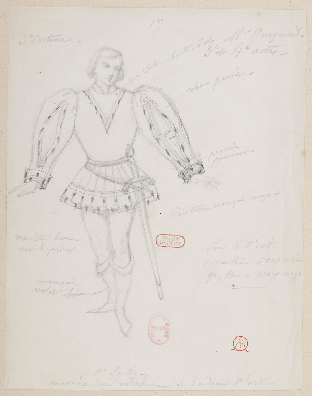 Halévy - La magicienne - kostymmodeller av Alfred Albert - 17 (Réné), M. Gueymard, 3:e kostymen, 3:e och 4:e akten av Alfred Albert
