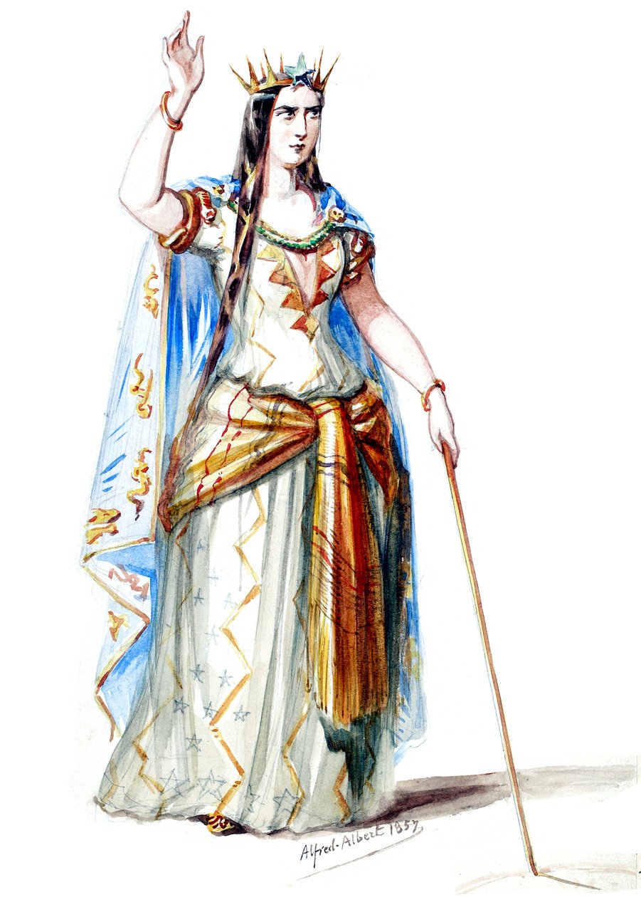 Halévy - La magicienne - kostymmodeller av Alfred Albert - 19. Mélusine, grevinnan av Lusignan, 1:a kostymen (retuscherad) av Alfred Albert