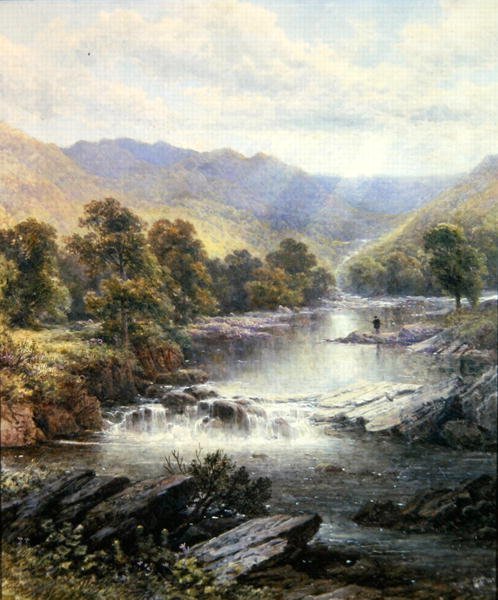 En sportfiskare i en floddal av Alfred Augustus (after) Glendening