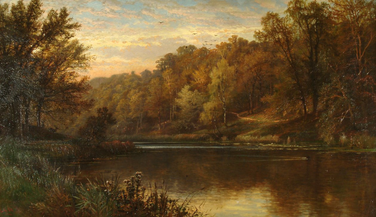 Swanbourne Lake höst, Arundel Park solnedgång av Alfred Augustus Glendening