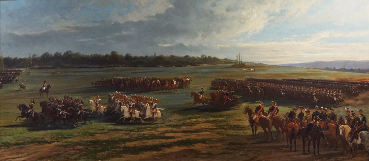 Granskning av kavalleriavdelningen av Longchamp-gardet av Napoleon III och Francois Joseph I av Österrike, 25 oktober 1867 av Alfred Charles Ferdinand Decaen