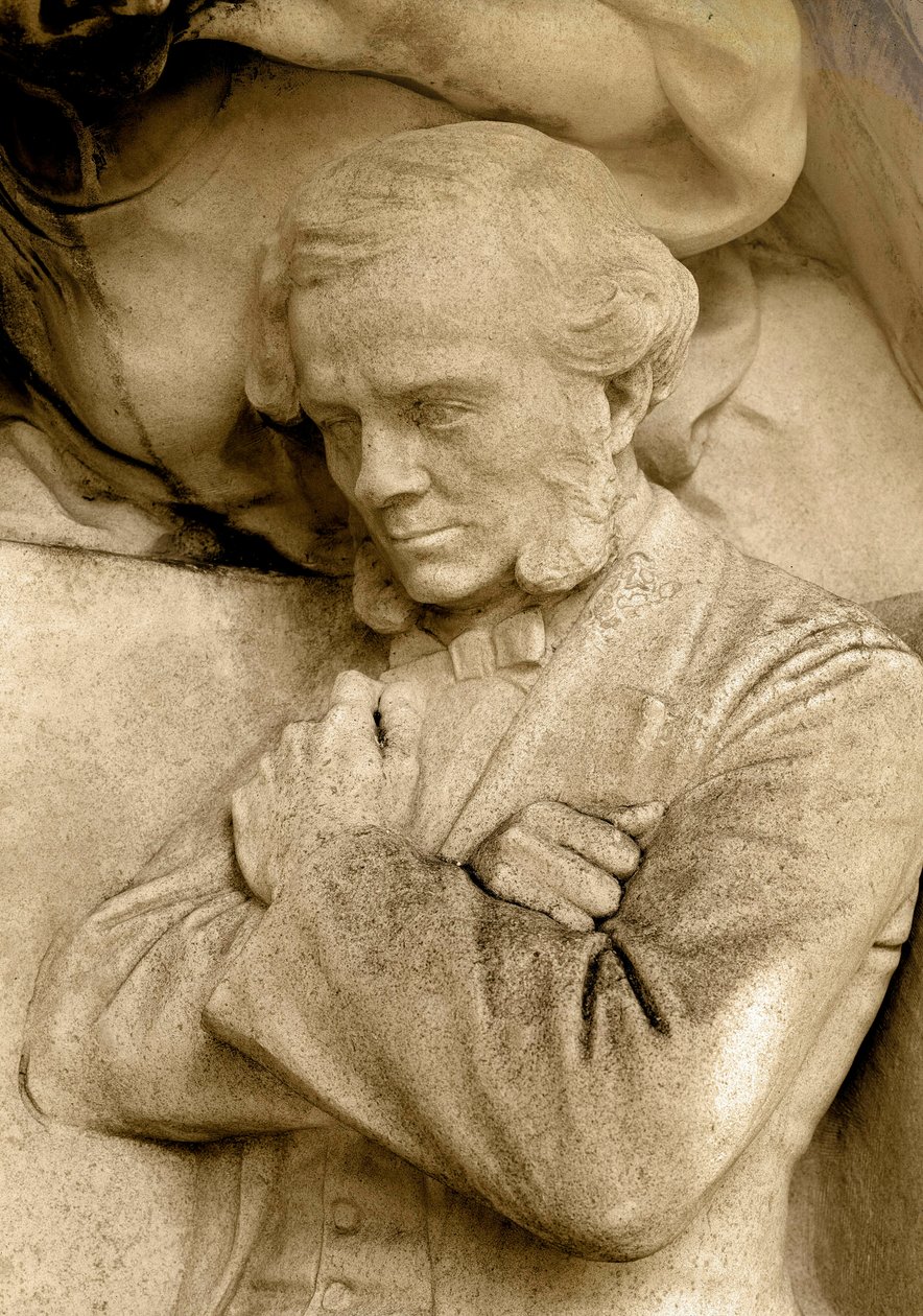 Detalj av en skulptur föreställande kompositören Cesar Franck (1822-1890), Square S. Rousseau, Paris av Alfred Charles Lenoir
