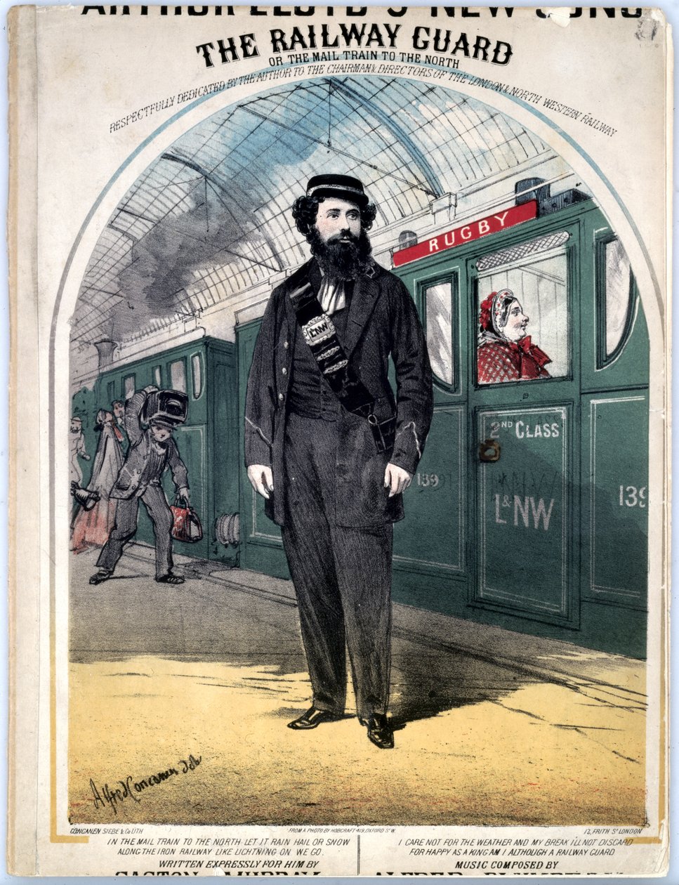 The Railway Guard, omslag till noten till en populär viktoriansk sång av C. Plowman, 1870 av Alfred Concanen