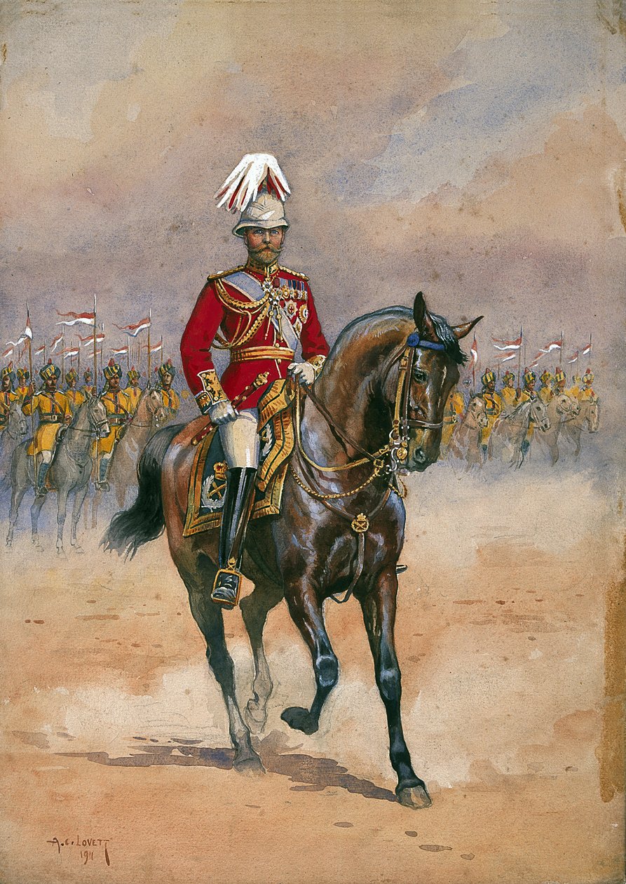 His Majesty the King Emperor, 1910, illustration för "Armies of India" av major G.F. MacMunn, pub. 1911 v av Alfred Crowdy Lovett
