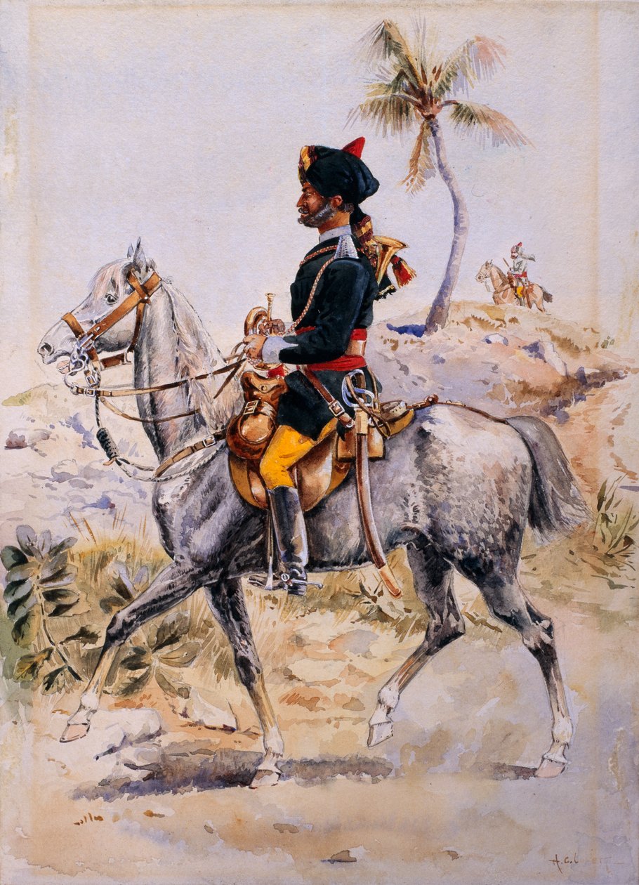 Beriden trumpetare, 34:e prins Albert Victors egen Poona-häst, cirka 1908 av Alfred Crowdy Lovett