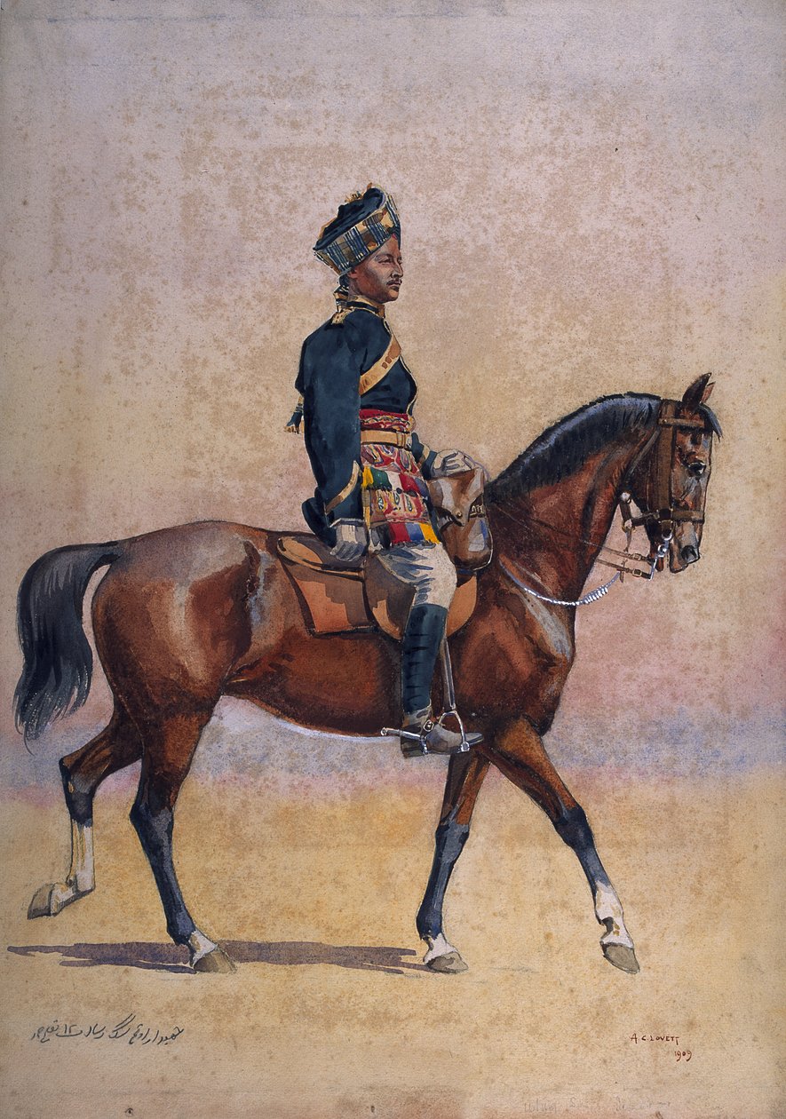 Soldat från 12:e kavalleriet, Jemadar, Dogra, illustration för "Armies of India" av major G.F. MacMunn, publicerad 1911, 1909 av Alfred Crowdy Lovett