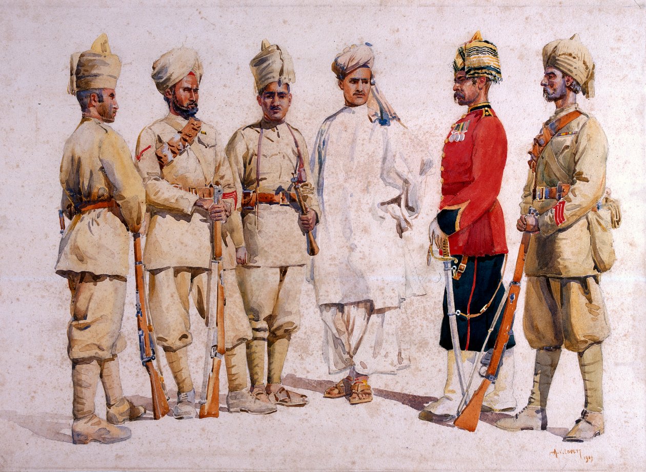 Soldater från den 19:e punjabisen Afridi av Tirah, illustration för "Armies of India" av major G.F. MacMunn, publicerad 1911, 1909 av Alfred Crowdy Lovett
