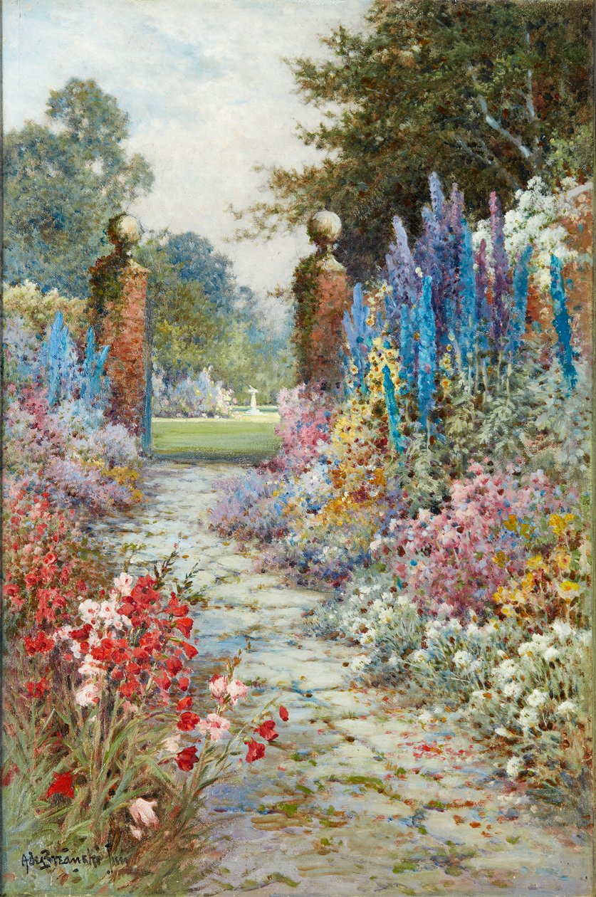 The Herbaceous Border (olja på duk) av Alfred De Junior Breanski
