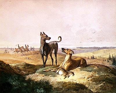 Hasjakt (akvarell och kol på papper) av Alfred Dedreux