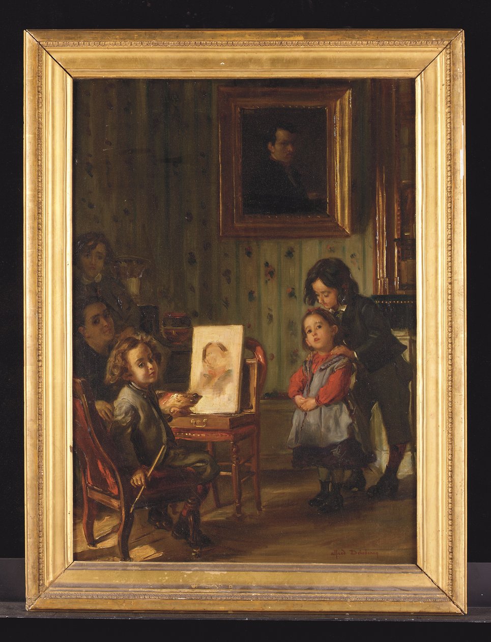 Interiör, konstnärens familj (olja på duk) av Alfred Dehodencq