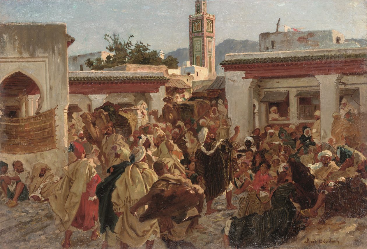 Marockansk gatuscene (olja på duk) av Alfred Dehodencq