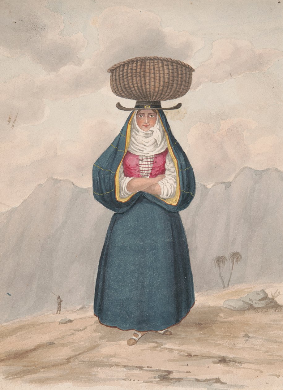 Bondekvinna med korg på huvudet - La Palma, 1828 av Alfred Diston