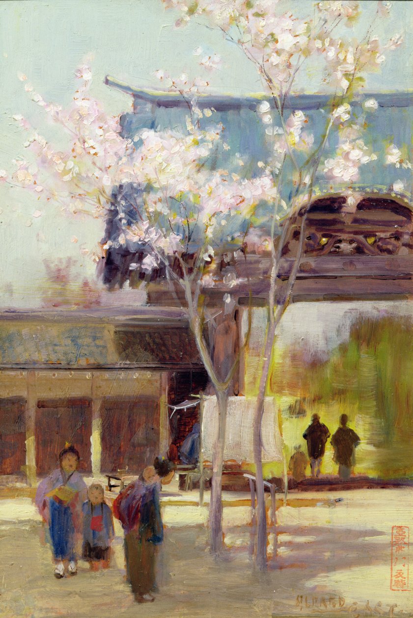 Körsbärsträd vid Sammon, ca 1889 (olja på panel) av Alfred East