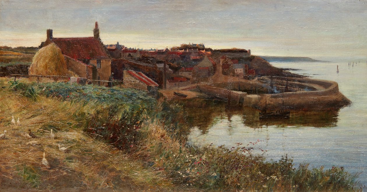 Crail Harbor At Dusk (olja på duk) av Alfred East