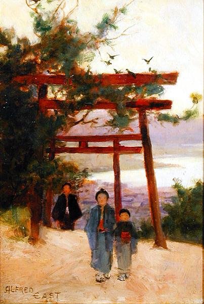 Shin-to Shrine in the Woods, ca 1889 (olja på panel) av Alfred East