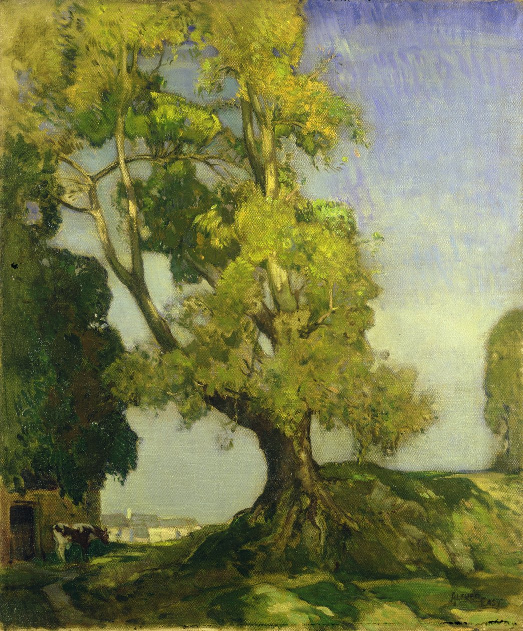 Sommarlandskap (olja på duk) av Alfred East